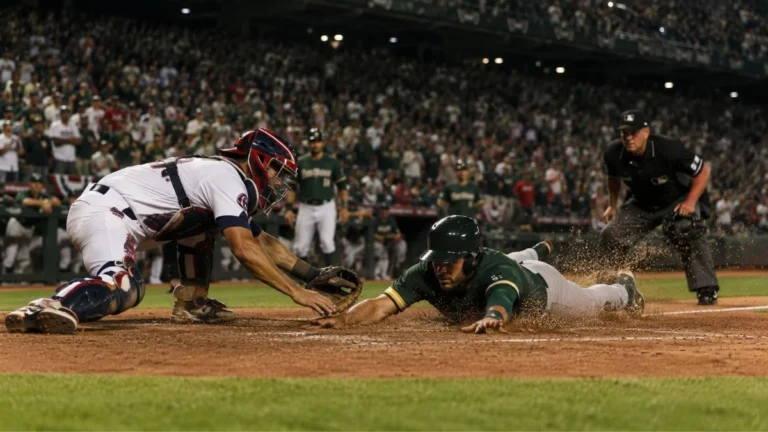 Imagen ilustrativa de una jugada en el plato durante un partido de beisbol