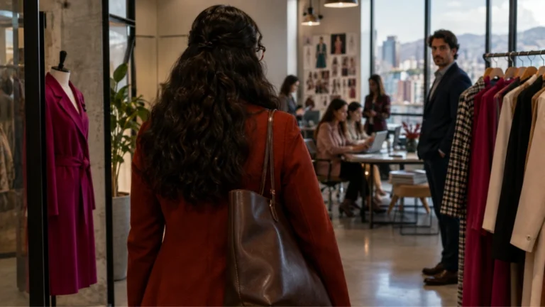 Imagen ilustrativa de una mujer ejecutiva ingresando a una empresa de moda