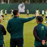 Imagen ilustrativa de un cuerpo técnico observando un entrenamiento de la Selección Mexicana de futbol