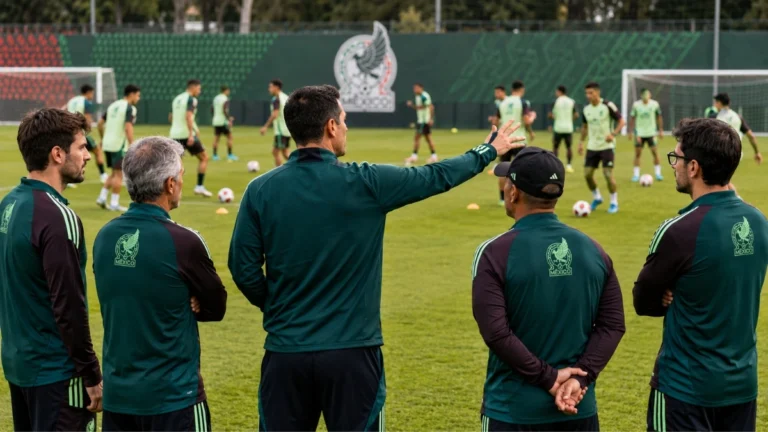Imagen ilustrativa de un cuerpo técnico observando un entrenamiento de la Selección Mexicana de futbol