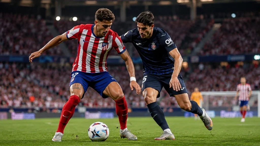 Imagen ilustrativa de dos futbolistas disputando el balón durante un partido de LaLiga