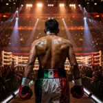 Imagen ilustrativa de un boxeador mexicano entrando al cuadrilátero en una arena llena
