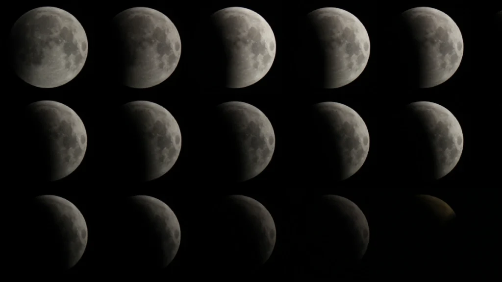 Secuencia fotográfica del eclipse lunar parcial del 28 de agosto de 2026