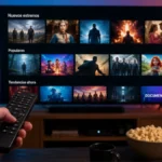 Imagen ilustrativa de una persona navegando por un catálogo de películas y series en una televisión