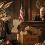 Imagen ilustrativa de un coyote en un tribunal junto a cajas y artefactos defectuosos