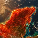 Imagen satelital ilustrativa de la Península de Yucatán bajo condiciones de calor extremo