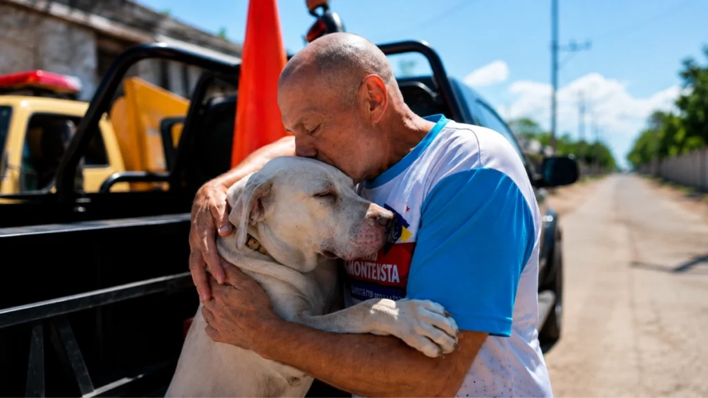 Imagen ilustrativa de un hombre abrazando y besando a un perro antes de su separación