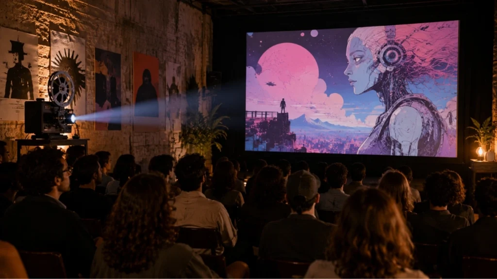 Imagen ilustrativa de público durante una proyección de cine independiente en un festival