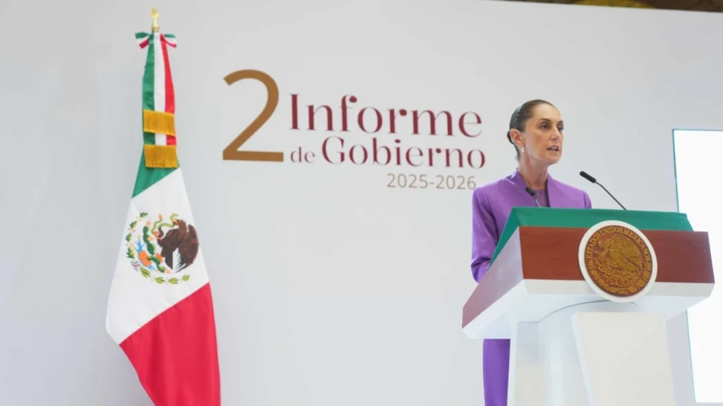 Claudia Sheinbaum durante la presentación de su Segundo Informe de Gobierno en Palacio Nacional