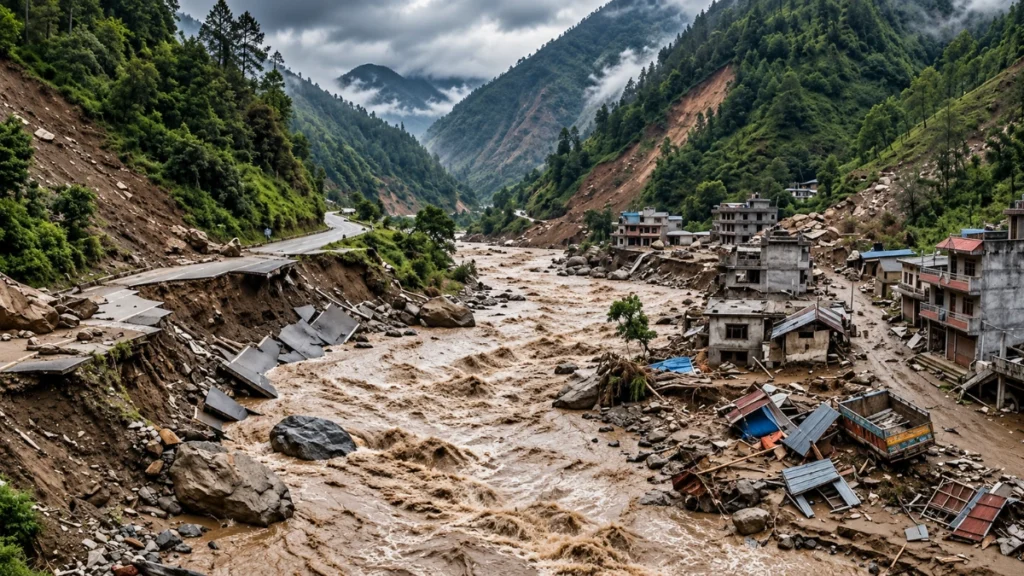 Inundaciones y deslaves dejan graves daños en una zona montañosa de Nepal