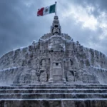 Monumento a la Patria de Mérida cubierto de hielo en una imagen ilustrativa sobre el frío en Yucatán