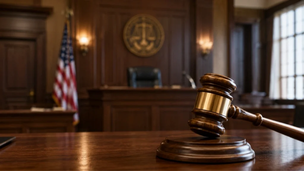 Mazo de juez en una sala de tribunal de Estados Unidos