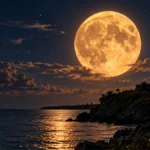 Luna llena de septiembre sobre un paisaje de Yucatán durante la noche