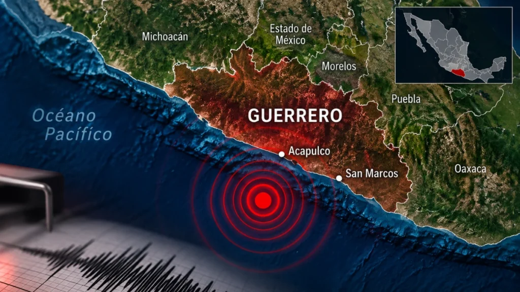 Imagen ilustrativa del sismo de magnitud 4.8 registrado frente a las costas de Guerrero