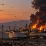 Imagen ilustrativa de un ataque con drones y misiles contra instalaciones petroleras en Arabia Saudita.