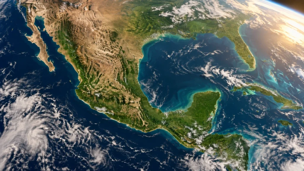 Vista satelital de México y la Península de Yucatán ante el calentamiento climático