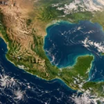 Vista satelital de México y la Península de Yucatán ante el calentamiento climático