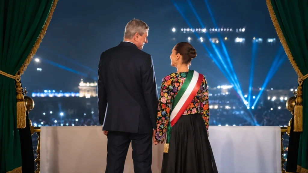 Claudia Sheinbaum durante la ceremonia del Grito de Independencia 2026 en Palacio Nacional