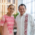 Claudia Sheinbaum durante su visita a Yucatán como parte de su gira de rendición de cuentas.