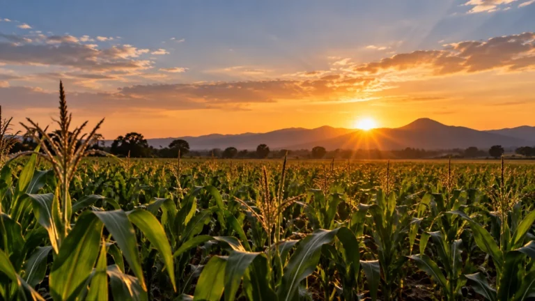 Campo de maíz en México iluminado por el Sol durante un cambio estacional