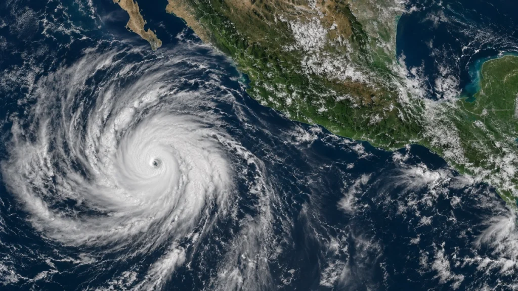 Imagen satelital ilustrativa del huracán Polo sobre el océano Pacífico frente a las costas de México.