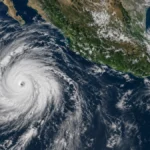 Imagen satelital ilustrativa del huracán Polo sobre el océano Pacífico frente a las costas de México.