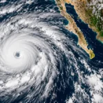 Huracán Polo se aproxima a Baja California Sur, México, visto desde perspectiva satelital