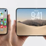 iPhone Duo plegable sostenido con una mano en formato vertical