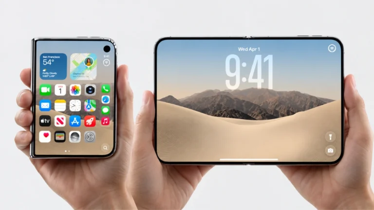 iPhone Duo plegable sostenido con una mano en formato vertical