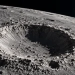 Imagen ilustrativa de un gran cráter de impacto en la superficie de la Luna