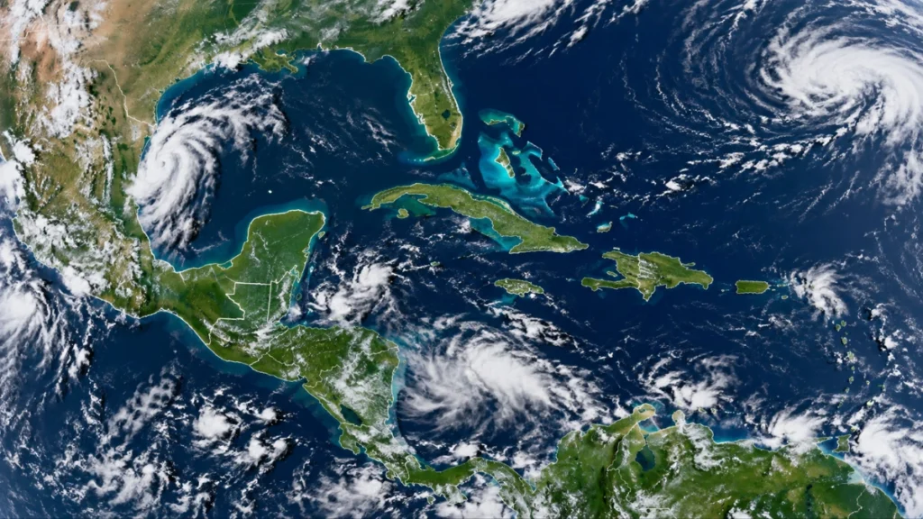 Vista satelital del Atlántico, Golfo de México y mar Caribe durante la temporada de huracanes 2026