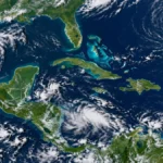 Vista satelital del Atlántico, Golfo de México y mar Caribe durante la temporada de huracanes 2026
