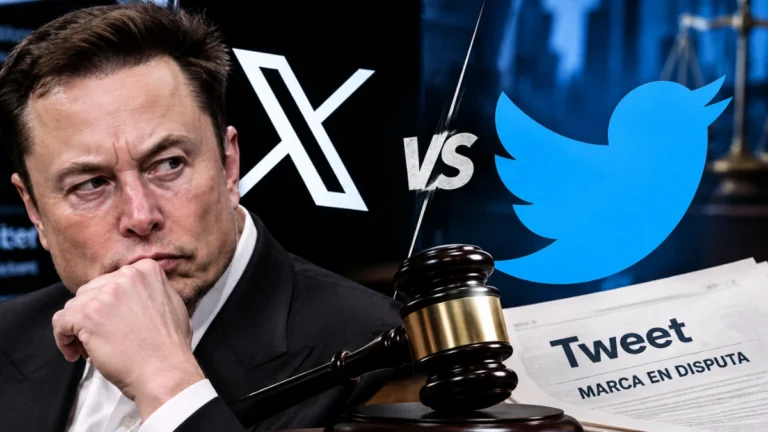 Elon Musk junto al logo de X y el antiguo pájaro azul de Twitter en una imagen ilustrativa sobre la disputa legal por las marcas.