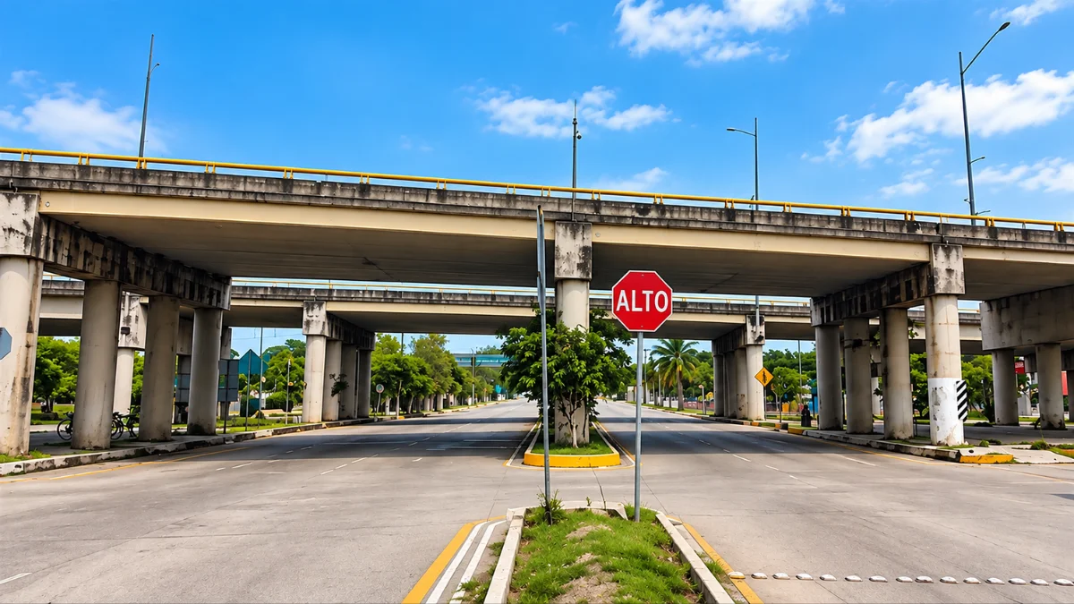Paso superior vehicular de la 50 Sur en Mérida, Yucatán, representado ante los cierres programados por trabajos de mantenimiento.