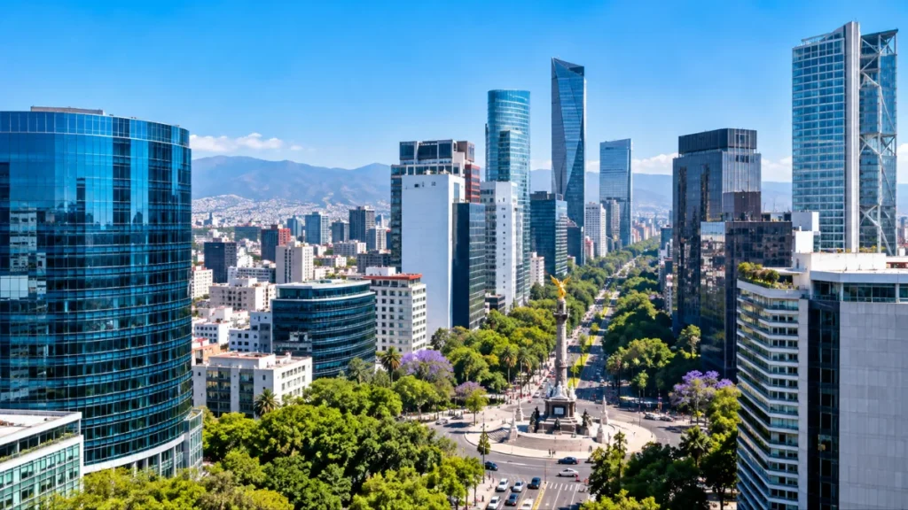 Vista panorámica del distrito financiero de Ciudad de México que representa la actividad económica nacional