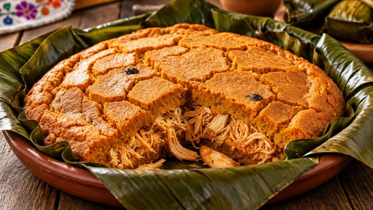 Mucbipollo tradicional yucateco preparado para las celebraciones del Hanal Pixán en Mérida.