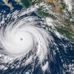 Vista satelital del huracán Simón categoría 3 frente a las costas del Pacífico mexicano.
