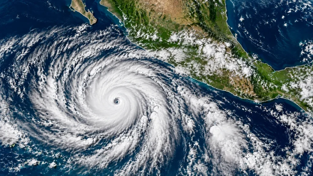Imagen satelital del huracán Trudy sobre el océano Pacífico frente a las costas de México.