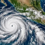 Imagen satelital del huracán Trudy sobre el océano Pacífico frente a las costas de México.