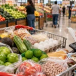 Productos de la canasta básica en un supermercado de México, imagen ilustrativa del aumento de precios.