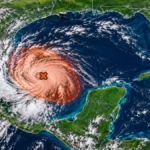 Sistema con potencial de desarrollo ciclónico en el Golfo de México cerca de la península de Yucatán