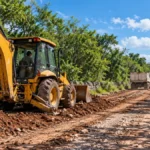 Maquinaria trabajando en la rehabilitación de un camino rural en Yucatán