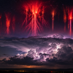 Sprites rojos de gran altura sobre una tormenta eléctrica nocturna