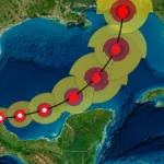 Trayectoria prevista de la Tormenta Tropical Isaías sobre el Golfo de México